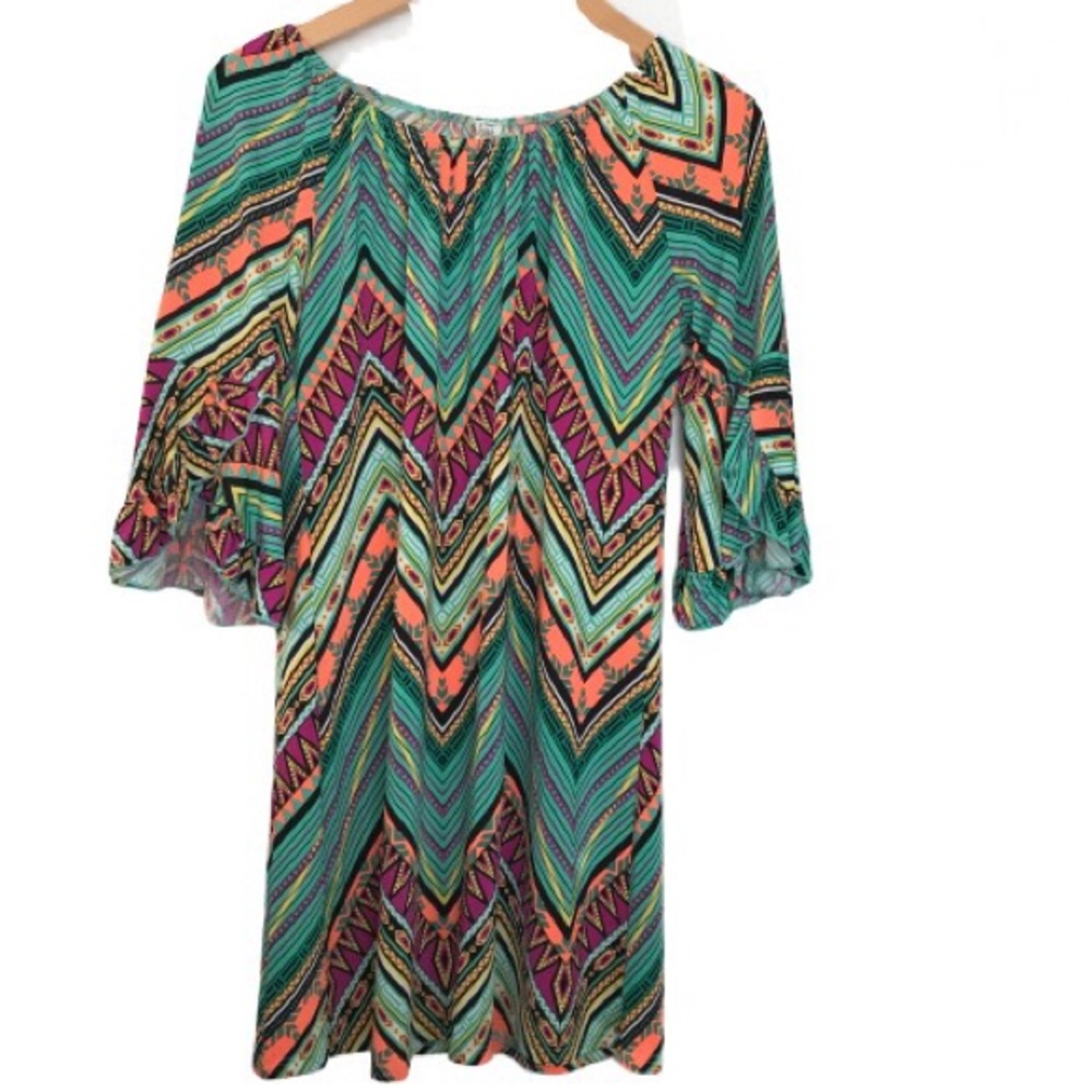 Chevron Print Wrinkle Free Multi Color Mini Dress